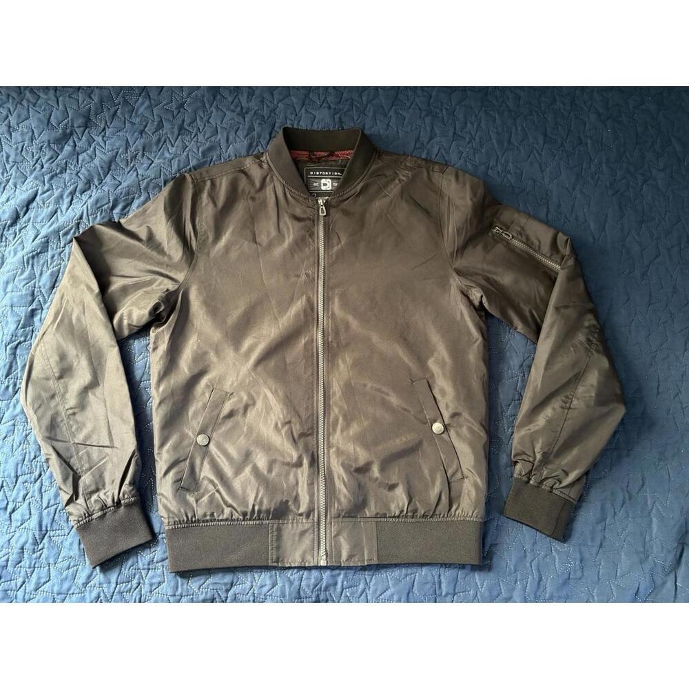 Men's Distortion Lightweight Full Zip Size Sml Bomber Jacket Green Ribbed EUC
